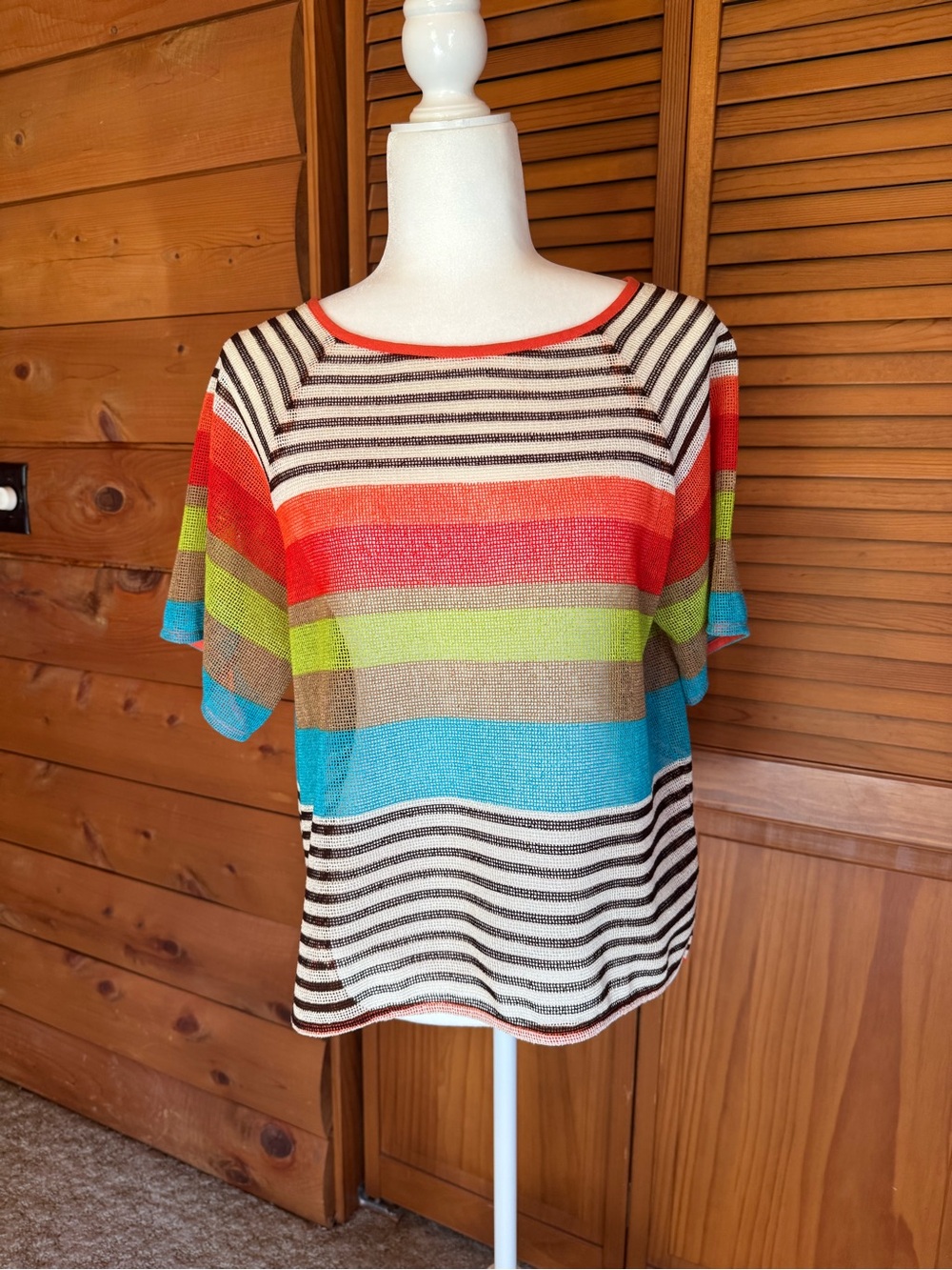 Striped Multicolor Short-Sleeve Knit Top - Bright Stripe